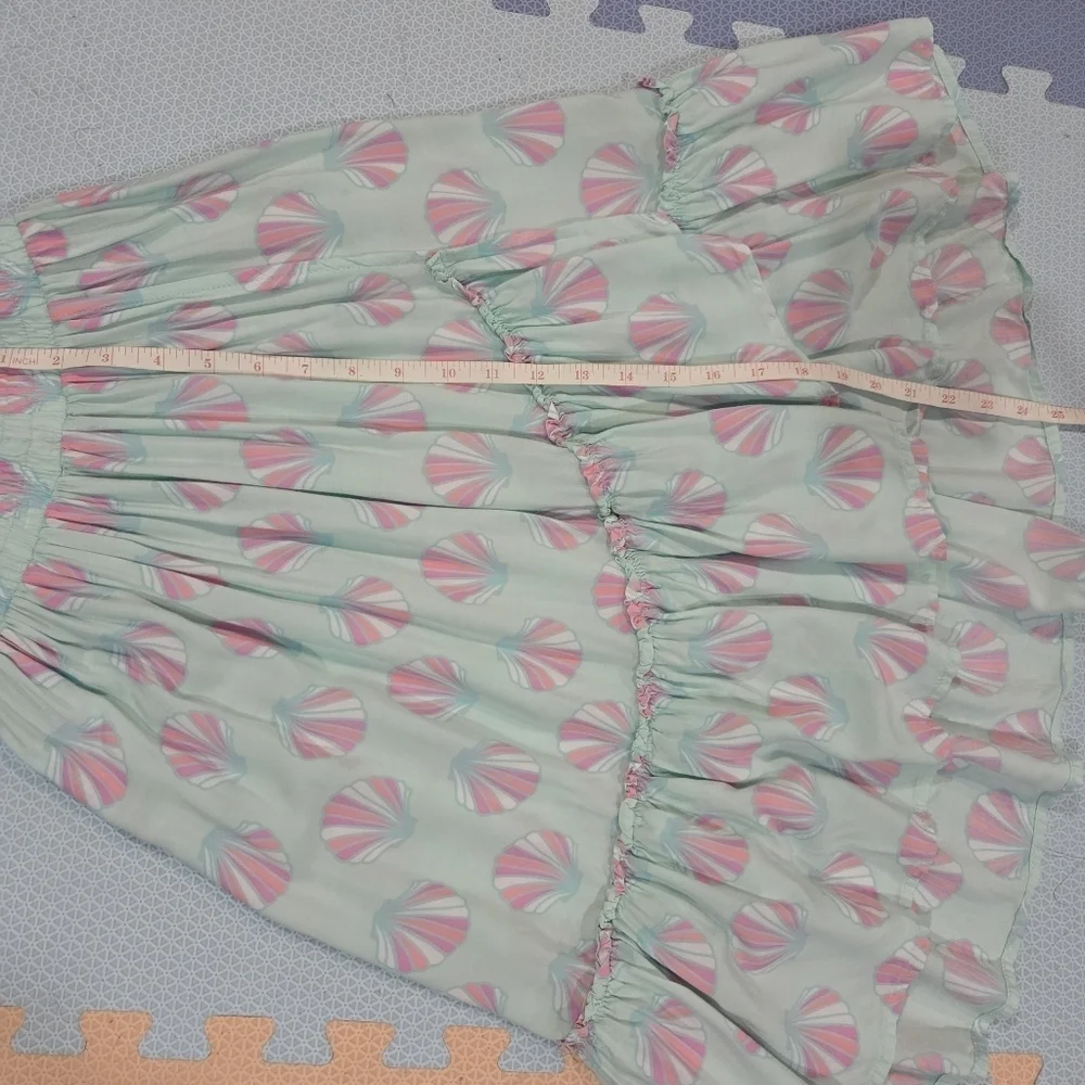 OshKosh B'gosh Girls Pink & Green Seashell Asymmetric Highlow A-Line Skirt Sz 7